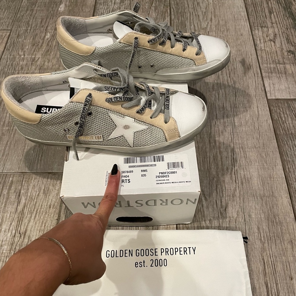 Golden Goose White Gray Tan Mesh Superstar Sneakers